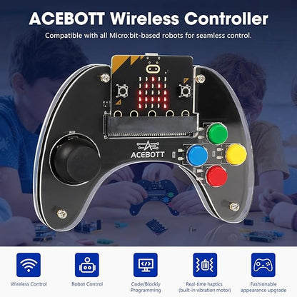 ACEBOTT Wireless Controller for Micro:bit Kit, STEM Kit Coding Robot kit Compatible With Makecode, Remote Control for Programming Learning, Gifts for Kids and Teens(Included Micro:Bit)
