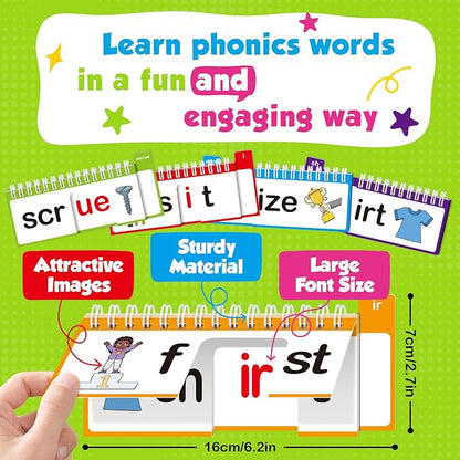 Word Family Build Book, 40 Read and Rhyme Flip Books, Sight Words Flash Cards Kindergarten, Learn to Read Phonics Flash Cards, Phonics Games Books for Preschool Learning Activities
