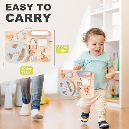 Vanplay Montessori Busy Board for Toddlers - Wooden Montessori Toys, Aesthetic Sensory Activity for Fine Motor Skills, Travel Busy Board Educational Sensory Toys for Boys and Girls