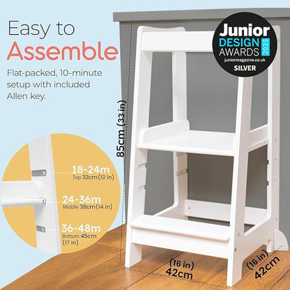 Stepup Baby Toddler Step Stool - Adjustable Height Kids Helper Step Stool, Durable, Non-Slip & Bathroom Sink, Platform for Kitchen, Toddler Tower for Exploration and Growth - White