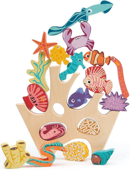 Tender Leaf Toys - Stacking Coral Reef - Colorful Wooden Stacking Coral Reef Toy Set Improving Balancing Activities Toy for Kids 18 Months+