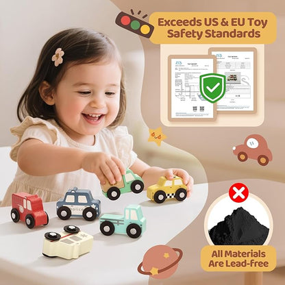 Wooden Toddler Puzzles,Montessori Puzzle for Toddlers 1-3,Montessori Toys for 1 2 3 Years Old Boys Girls Educational Toys with 6 Emergency and City Vehicles,Wooden Toy Cars for Toddler 1-3