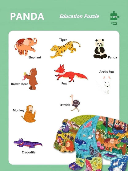 PINU Jigsaw Puzzles for Kids Ages 3-5, 6-8, 8-10, Children Colorful Fun Animal Shaped Puzzle Learning Educational Toys Gifts Games for Boys and Girls (Panda-180 PCS)