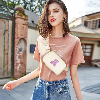 Gitus Gifts for 8 9 10 11 12 Year Old Girls Belt Bag Fanny Pack Crossbody Bags with Initial Letter Patch Cute Stuff Birthday Gifts for Teen Girls Women Personalized Trend Stuff (Ivory-A)