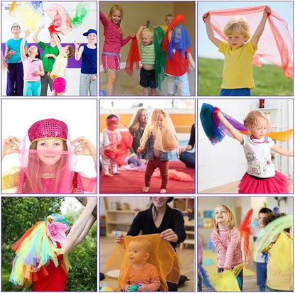 Juggling Scarves, Dance Scarves for Kids Play 12 PCS Square Silk Scarf Music Performance Props for Toddlers Children