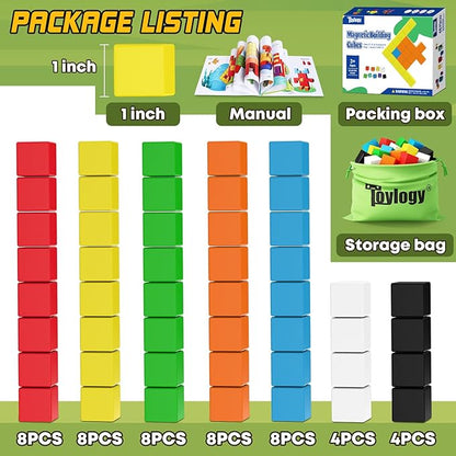 48PCS Magnetic Blocks for Toddlers Toys, Large Magnetic Cube Toy for Sensory STEM Education Preschool Magnet Toys for 3 4 5 6 Year Old Boys and Girls, Compatile with Mine Magnet World