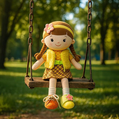 Soft Baby Doll Toys (16'') Educational Plush Doll for Girls Birthday Cuddly Plush Toys for Toddler Kids (Yellow)
