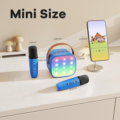 Mini Karaoke Machine for Kids Adults, Portable Bluetooth Speaker with 2 Wireless Microphones, Birthday Gifts Toys for Girls Boys Ages 3, 4, 5, 6, 7, 8, 9,10,11,12+ Years Old Toddler (Royal-Blue)