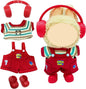 17cm Doll Clothes(No Doll), Cute Dolls Outfit Accessories with Red Overalls + T Shirt + Shoes, Fashion Adorable Clothing Set for Doll