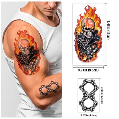 77 Sheets Temporary Tattoos, 17 Sheets Half Arm Motorcycle Skull Flame Flower Mechanical Fake Tattoos for Adults Shoulder Neck, 60 Sheets Tiny Temporary Tattoos Realistic for Men Women Boy Girl