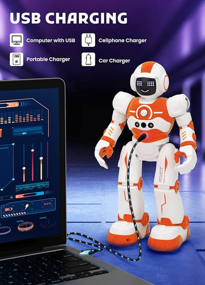 Robot Toys for Kids,Programmable Remote Control Smart Walking Dancing Robot Toy with Gesture & Sensing for Age 4 5 6 7 8 9 10 Year Old Boys for Birthday Present,Orange