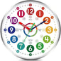 Wall Clock for Kids Learning - Teaching Time Wall Clocks Battery Operated Silent Non Ticking - Analog Colorful Clock Decorative for Kids Room Classroom School(12 Inch&Silver)