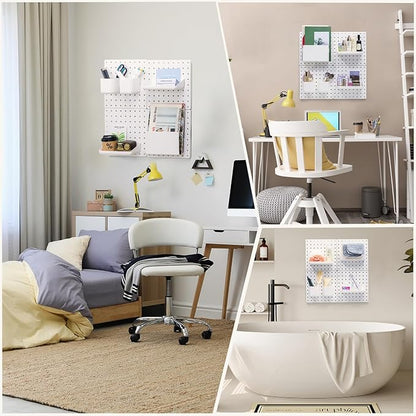 VUSIGN Peg Board Combination Kit, 22"x22" Pegboards and Accessories for Wall Organization, Pegboard Wall Organizer for Office, Home, Desk, White