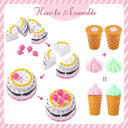 LOVESTOWN Pretend Desserts Toy Set, 15 PCS Play Food Desserts for Kids Kitchen, Toy Ice Cream Cupcake Baking Plastic Play Food for Girls Boys Birthday Gift