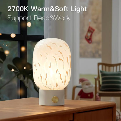 ONEWISH Table Lamp for Bedroom Nightstand,Bedside Lamp Translucent Glass Stepless Dimmable,Vintage Glass Lamp Murano Aesthetic Home Decor with Bulb for Living Room Kitchen Mother's Day