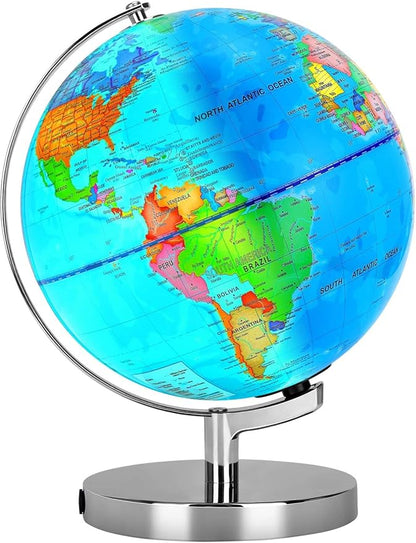 6 in1 Illuminated World Globe for Kids & Adults All Ages High Clear Map, Illuminates Educational Interactive STEM Toy, Light Up Kids Globe Lamp,Gifts For Boys And Girls