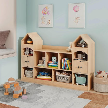 Vabches Kids Bookcase and Toy Storage Organizer, Children Bookshelf, Castle Shape, Playroom Furniture Multipurpose Shelf for Toddlers to Organize Toys and Books Magic Castle, Oak