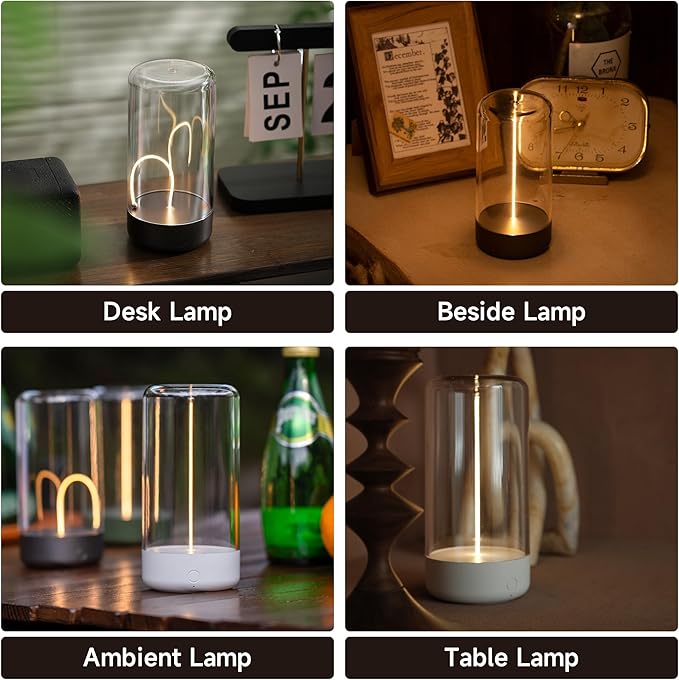 AUGE LIGHT Mini Minimalist Table Lamp Cordless Desk Lamp Rechargeable Modern Night Lights Portable Nightstand Lamps Unique Ambient Light Mood Lighting for Bedroom,Beside 2 Packs Desk Decor(Gray+White)