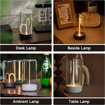 AUGE LIGHT Mini Minimalist Table Lamp Cordless Desk Lamp Rechargeable Modern Night Lights Portable Nightstand Lamps Unique Ambient Light Mood Lighting for Bedroom,Beside 2 Packs Desk Decor(Gray+White)