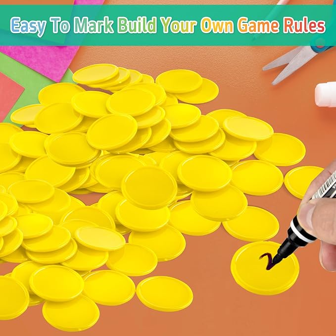 Coopay 1000 Pieces 1 Inch Bingo Chips Bulk, Bingo Markers for Math Practice, Plastic Learning Counters Disks Counting Discs and Poker Chips Game Tokens Kids Reward (Yellow)