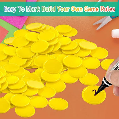 Coopay 1000 Pieces 1 Inch Bingo Chips Bulk, Bingo Markers for Math Practice, Plastic Learning Counters Disks Counting Discs and Poker Chips Game Tokens Kids Reward (Yellow)