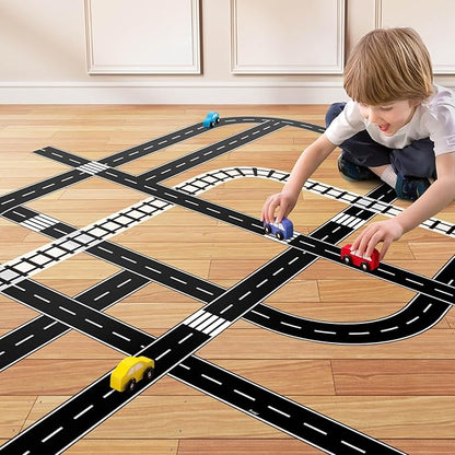 Piokio 2 Rolls of Black Road Track Tape, Race Cars Decorations for Kids Birthday Party, 33" x 2.4" Each Roll
