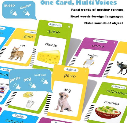 Spanish and English Talking Flash Cards 224 Sight Words Learn Spanish for Kids,Audible Educational Interactive Autism Sensory Toys,Learning Montessori Tool Español/English Speech for Girls Boys Gifts