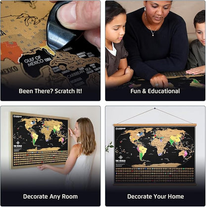 Landmass Scratch Off World Map, Deluxe Travel Tracker with Flags, Detailed Cartography, Gift Idea for Travelers, Wall Art, Home or Office Decor, 17x24 Inches