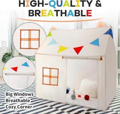 TTLOJ Gift for Christmas Cottage Style Play Tents for Boys Girls, Castle Tent, Large Playhouse Toy for Toddler Play House, Teepee Tent Indoor Outdoor (Ball Lights NOT Included