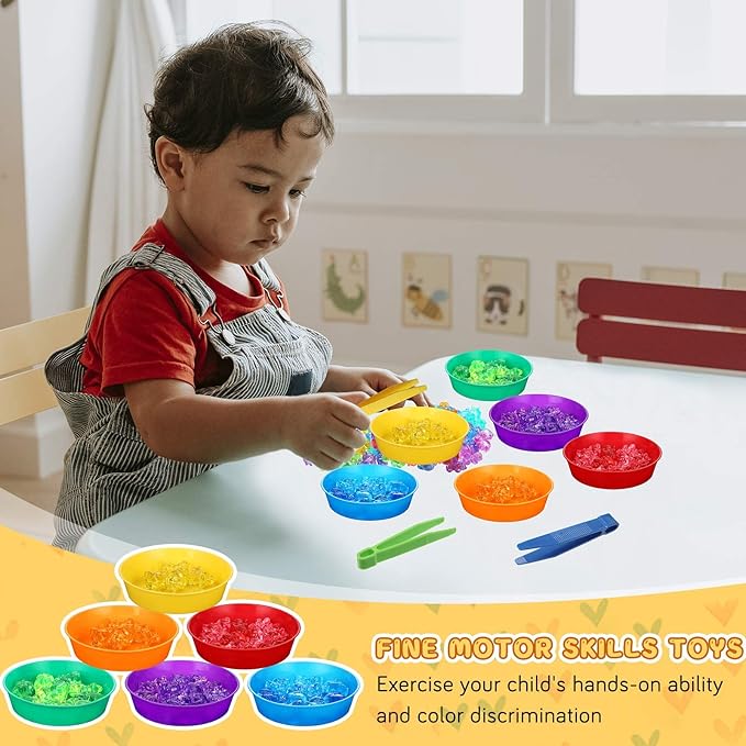 Leitee 62 Pcs Sensory Bin Filler Include 50 Unicorn Acrylic Beads 4 Tweezers 2 Scissors Clips 6 Cups Fine Motor Toys Set for Boys Girls Early Education and Counting Sorting Training