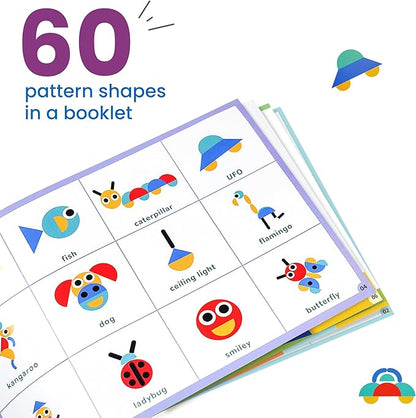 LiKee Open Ended Wooden Shape Puzzles with 36 Blocks and 60 Pattern Shapes for Toddlers 3+ Years Old, Montessori Toys Preschool Education Activity for Kids 4-8 Yrs