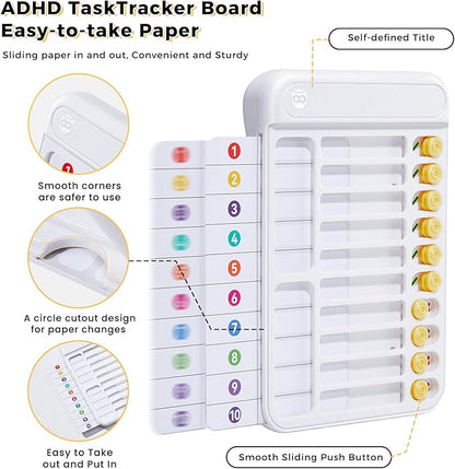 Magnetic Chore Chart for Kids, ADHD Tools for Kids to Do List Checklist Task Board Routine Chart Planning Board for Fridge with 10 Sliders and Magnetic Marker - White