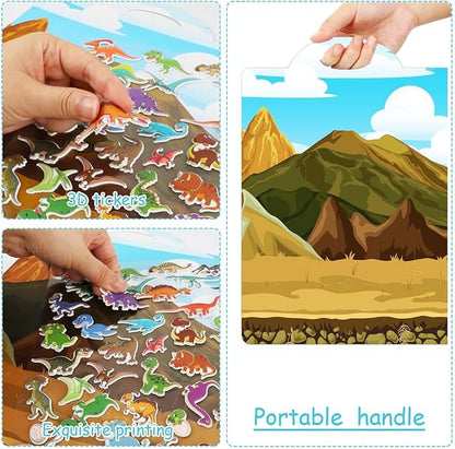 3D Dinosaurs Puffy Sticker Play Set Gifts Sticker Book Dinosaurs Window Gel Clings Decals Home Airplane Classroom Nursery Dinosaurs Party Supplies Decorations Removable 100 Reusable Puffy Stickers
