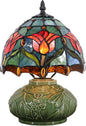 Small Tiffany Lamp Mushroom Table Lamp, Mini Stained Glass Desk Light Memory Sympathy Ceramic lamp 8X11 Inch (Tulip Style)
