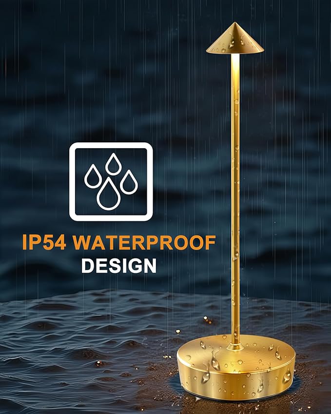 Gold Cordless Rechargeable Table Lamp 7200mAh Portable Touch Control Led Waterproof Table Lamp for Bedroom Reading