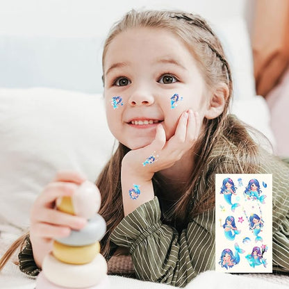Waterproof Temporary Tattoos For Kids - 260 Pieces | Unicorns & Mermaids | Temporary Tattoo Sheets for Girls | Party Favor for Goody Bags | Non-toxic、Skin-Safe*、Cosmetic-Grade