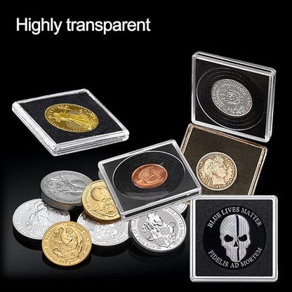Coin Capsule Coin Snap Holder 2 x 2 Inch Half Dollar Coin Holder, Coin Cases for Collectors Coin Sleeves Collectors for Coin Collection Supplies (Black Foam Gasket with Gift Box, 102)