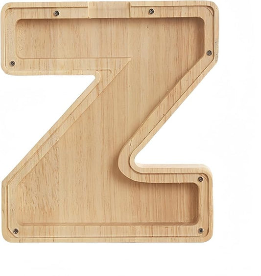 Wooden Alphabet Piggy Bank Clear Acrylic Panel Coin Savings Box Personalized Money Bank for Kids Boys Girls Adults, Birthday Home Décor(Z)