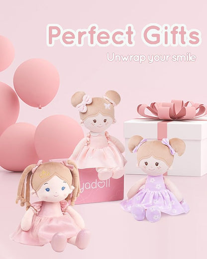 LeyaDoll Soft Baby Doll Toys (16''), My First Baby Rag Doll for 1 Year-Old Girl Birthday Gift, Christmas Plush Toys Gift for Toddler Kids Infants-Princess-Coral