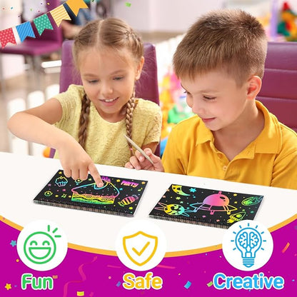 Party Favors for Kids 4-8-12: 48 Pack Scratch Rainbow Art Crafts Notebook, Coloring Book Goodie Bags Stuffers Kit, Bulk Birthday Easter Gift Classroom Prizes Girl Boy Toddler