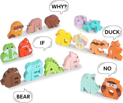 Animal Alphabet Puzzle Matching Game - Wooden Alphabet Learning Toys, ABC Puzzles for Toddlers 2-4, Montessori Educational Toys for Kids Ages 3-5 Up