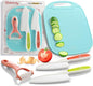 Baketivity Kid Safe Plastic Knives For Real Cooking With Cutting Board, Peeler For Kitchen - Knife Set With Blunt Tip, Dishwasher Safe, BPA Free Kids Knives For Cutting