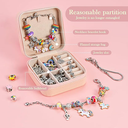 Charm Bracelet Making Kit for Girls Ages 3-12 | 165 Pcs Jewelry Making Kit Supplies for Adults | DIY Jewelry Crafts with Nice Box | Unicorn Mermaid Themed Gift for Kids Birthday Christmas Party