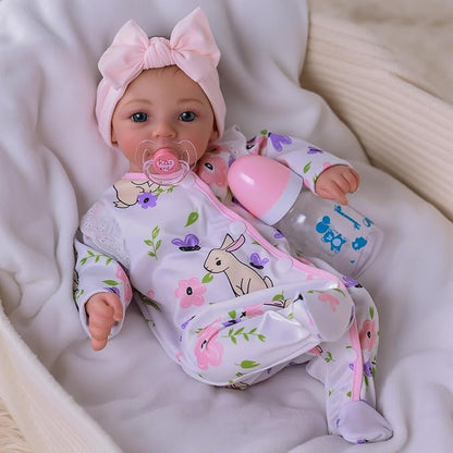 BABESIDE 18-Inch Reborn Baby Doll Girl – Realistic Lifelike Bebe Reborn de Silicona with Bunny Outfit, Magnetic Pacifier, Bottle, Diaper & Birth Certificate, Real Life Baby Dolls Gift for Kids
