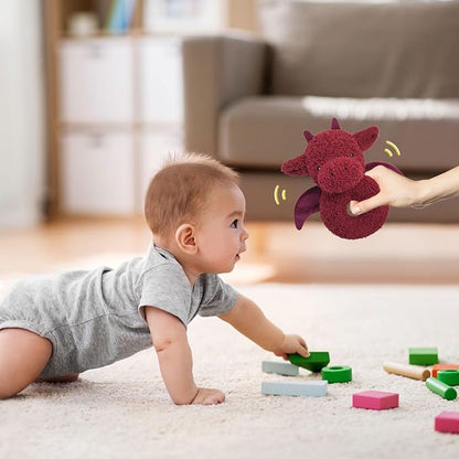 Baby Dragon Soft Rattle Toy, Plush Dinosaur Infant Shaker Rattle Easy-Grasp Stuffed Animal Toy, Gifts for Newborns Babies Toddlers Boys Girls, Wine Red, 6 Inches