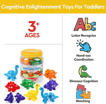 ABC Letters Matching Dinosaur Toys, Double-Sided Alphabet Learning Toy Birthday Valentine's Gifts for Kids : Uppercase Lowercase Letters Sorting and Matching Game, Party Favors Back to School Goodies