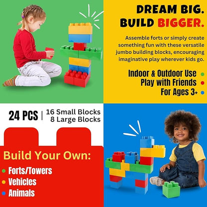 Liberty Imports 24 PCS Giant Building Blocks Starter Set for Toddlers, Plastic Large Building Blocks for Kids Creative Play, Big Stacking Bricks for Children, Kids (Primary Colors)