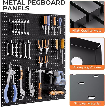 INCLY 90PCS Pegboard Wall Organizer, 6 Pack Metal Peg Board Panels with 1/4" Pegboard Hooks Accessories Kit, Black Peg Board for Walls Home, Garage Tool Storage, Workbench Organization