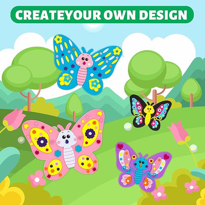 VKPI 4 Butterflies Foam Art Crafts Gift Kit, Creative Make Your Own Butterflies, Cartoon Paper Craft Projects for Kids Ages 4+ Toddler, Preschool Learning Toy for Birthday Party Favor Supplies