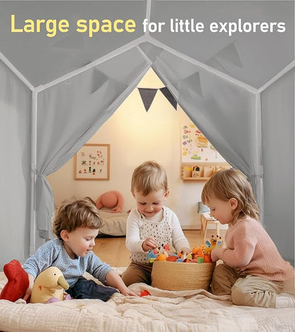 Kids Tent, Play Tent with Star Lights, Large Play Tents with 2 Windows, Kids Playhouse Indoor & Outdoor, Reading Nook, Christmas Toddler Tents for Girls & Boys, 52" x35" x 51", Gray